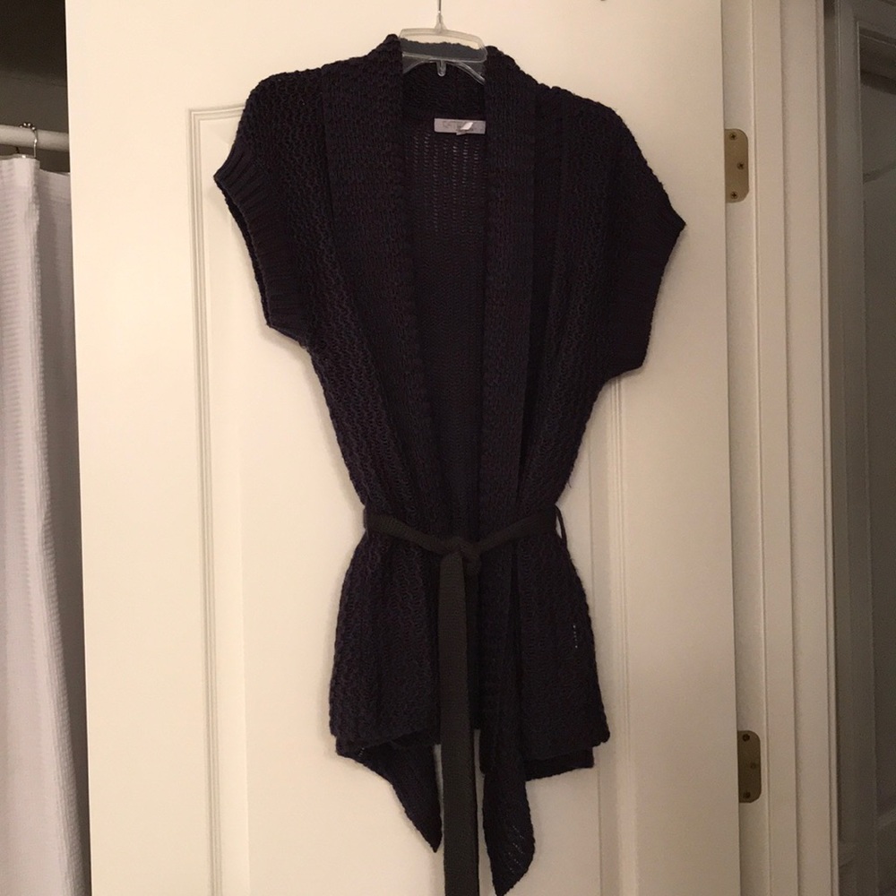 Short sleeve belted cardigan